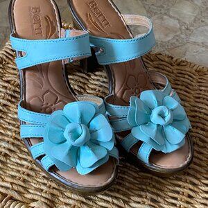 Born Women's leather Flower Power Heels- Light aqua- light teal